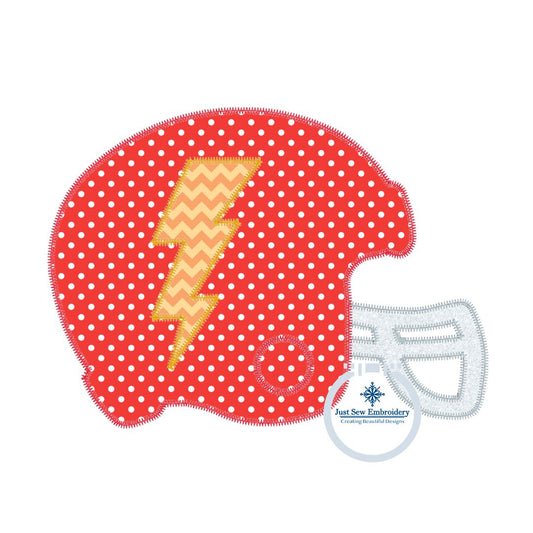 Football Helmet Lightning Bolt Applique Embroidery Design Zigzag Stitch Seven Sizes 4x4, 6x6, 5x7, 8x8, 6x10, 7x12, and 8x12 Hoop