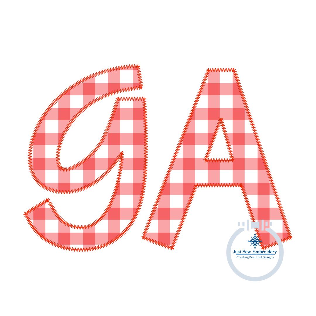 Georgia Block Letters GA Chunky Block Applique Embroidery Zigzag Stitch Georgia Design Six S