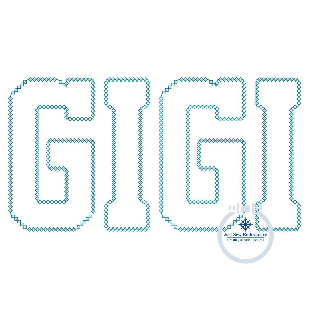 GIGI Academic Diamond Applique Embroidery Design Grandma Grandmother Mother's Day Gift Five Sizes 5x7, 8x8, 9x9, 6x10, 7x12 Hoop