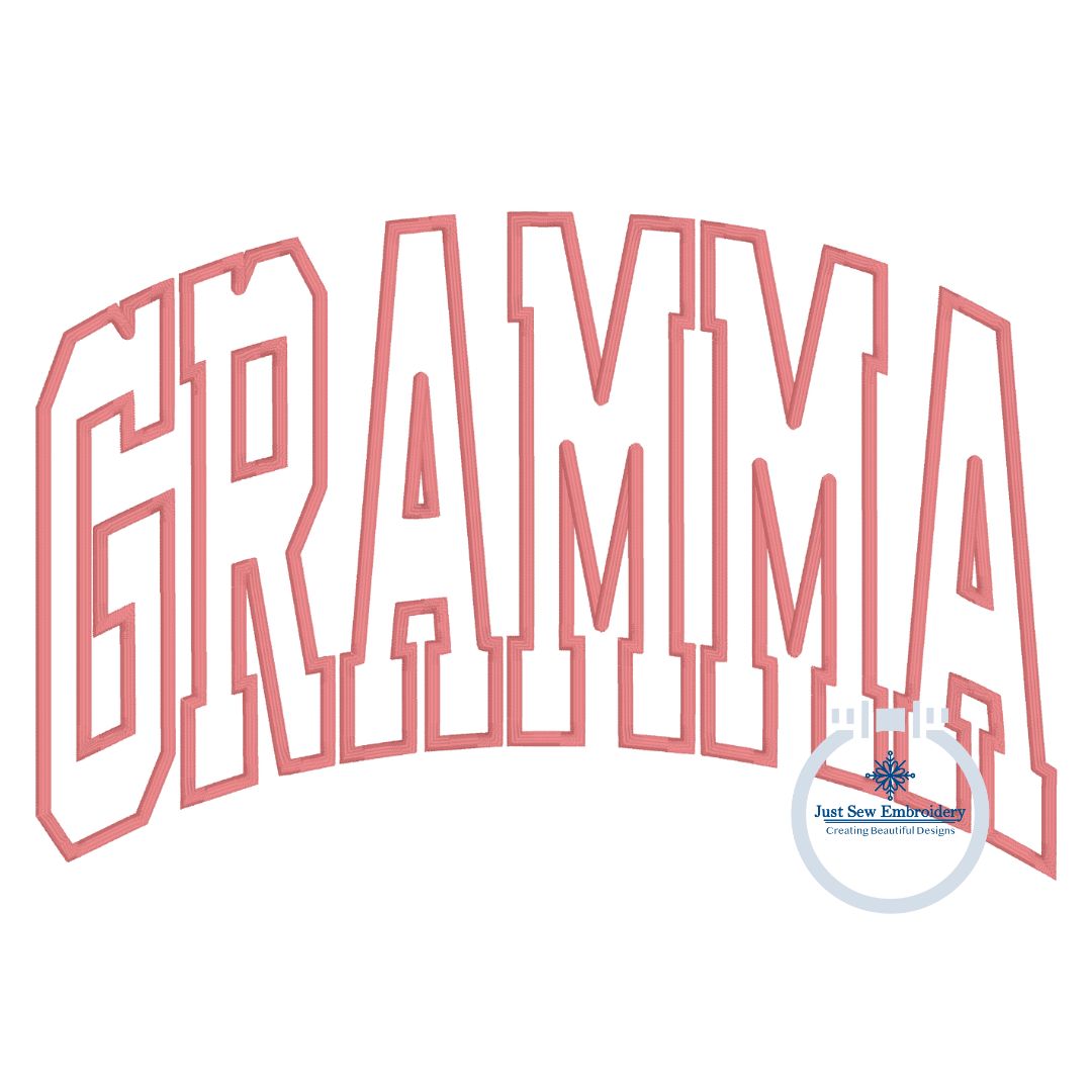 GRAMMA Arched Applique Embroidery Design Satin Edge Stitch Grandma Grandmother Four Sizes 8x8, 6x10, 7x12, and 8x12 Hoop