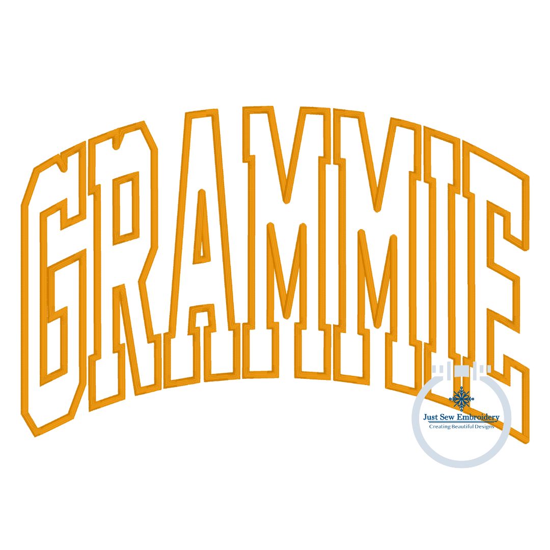 Grammie Arched Satin Applique Embroidery Design Five Sizes 5x7, 8x8, 6x10, 7x12, and 8x12 Hoop