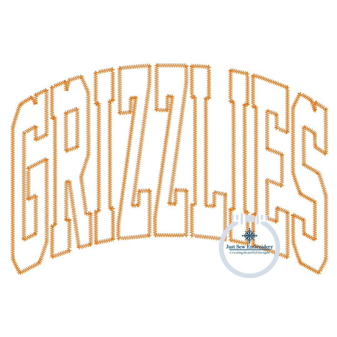 GRIZZLIES Arched Zigzag Applique Embroidery Machine Design Five Sizes 5x7, 8x8, 6x10, 7x12, and 8x12 Hoop