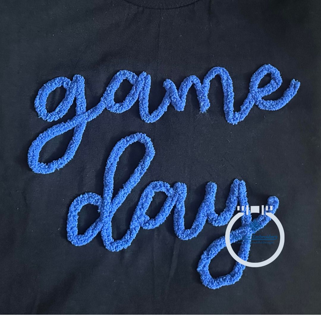 GAME DAY Chenille Yarn Applique Embroidery Machine Design Five Sizes 5x7, 8x8, 6x10, 7x12, and 8x12 Hoop