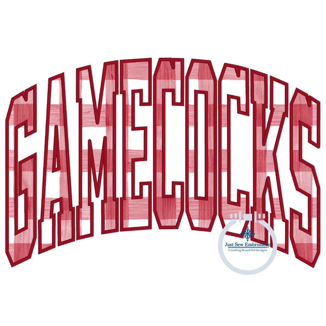 GAMECOCKS Arched Satin Applique Embroidery Design Machine Embroidery Three Sizes 6x10, 7x12 and 8x12 Hoop