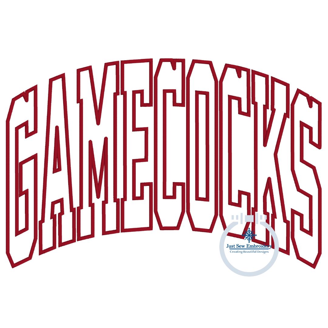 GAMECOCKS Arched Satin Applique Embroidery Design Machine Embroidery Three Sizes 6x10, 7x12 and 8x12 Hoop