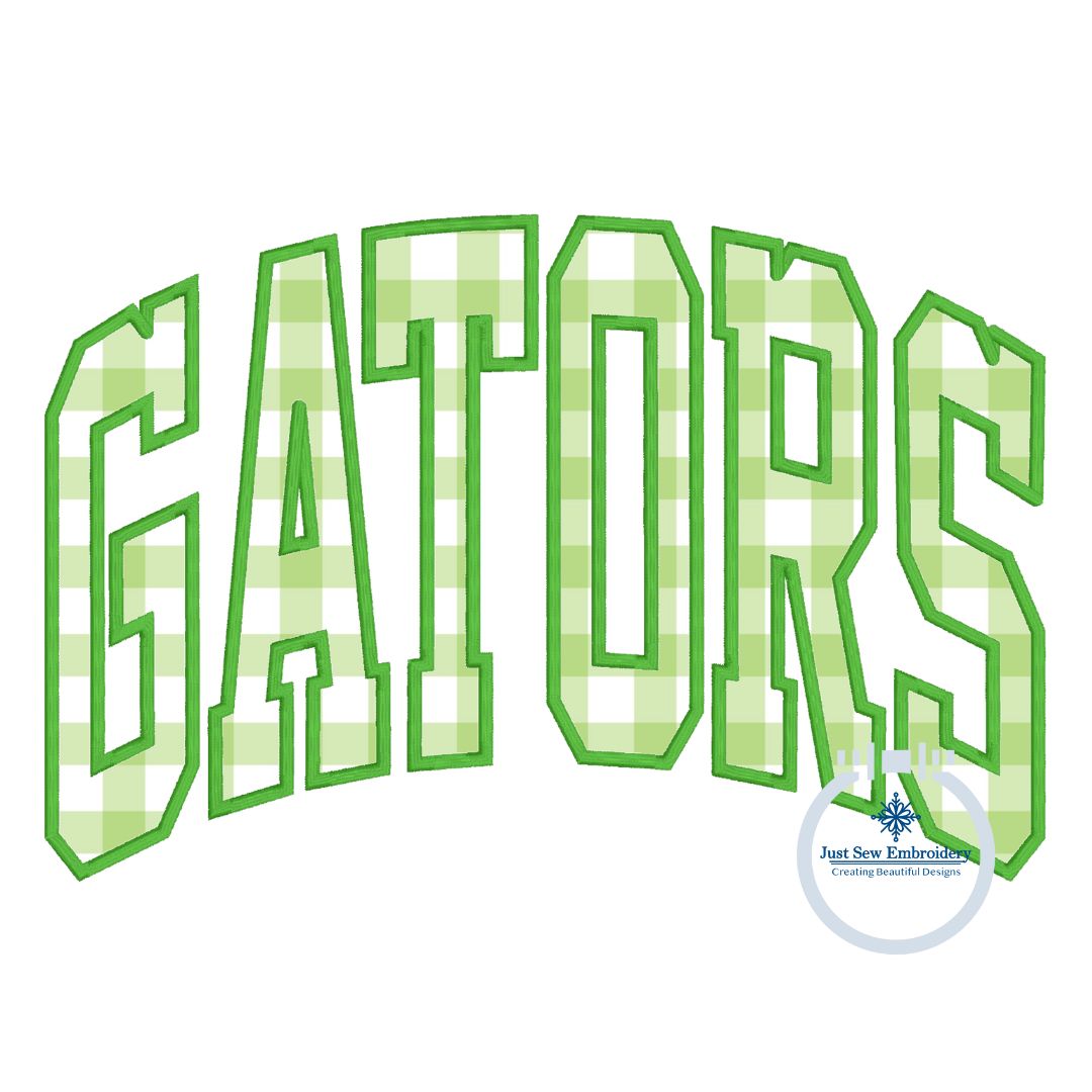 GATORS Arched Applique Embroidery Satin Stitch Design Machine Embroidery Six Sizes 5x7, 8x8, 6x10, 9x9, 7x12, and 8x12 Hoop