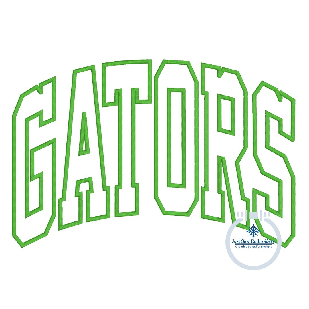 GATORS Arched Applique Embroidery Satin Stitch Design Machine Embroidery Six Sizes 5x7, 8x8, 6x10, 9x9, 7x12, and 8x12 Hoop