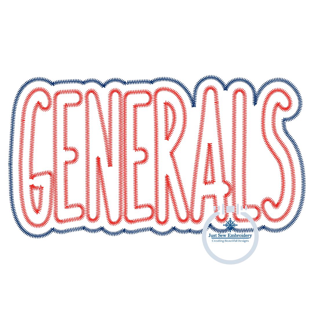 Generals Double Layer Applique Embroidery Design Zigzag Edge Three Sizes 8x8, 6x10, and 7x12 Hoop