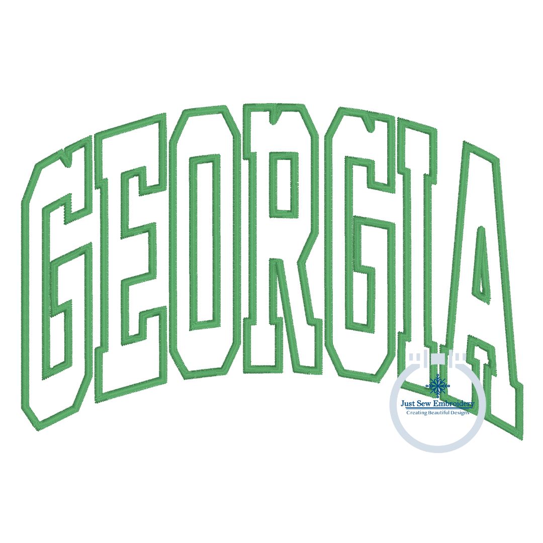 Georgia Arched Applique Embroidery Satin Stitch Design GA Four Sizes 5x7, 8x8, 6x10, 8x12 Hoop