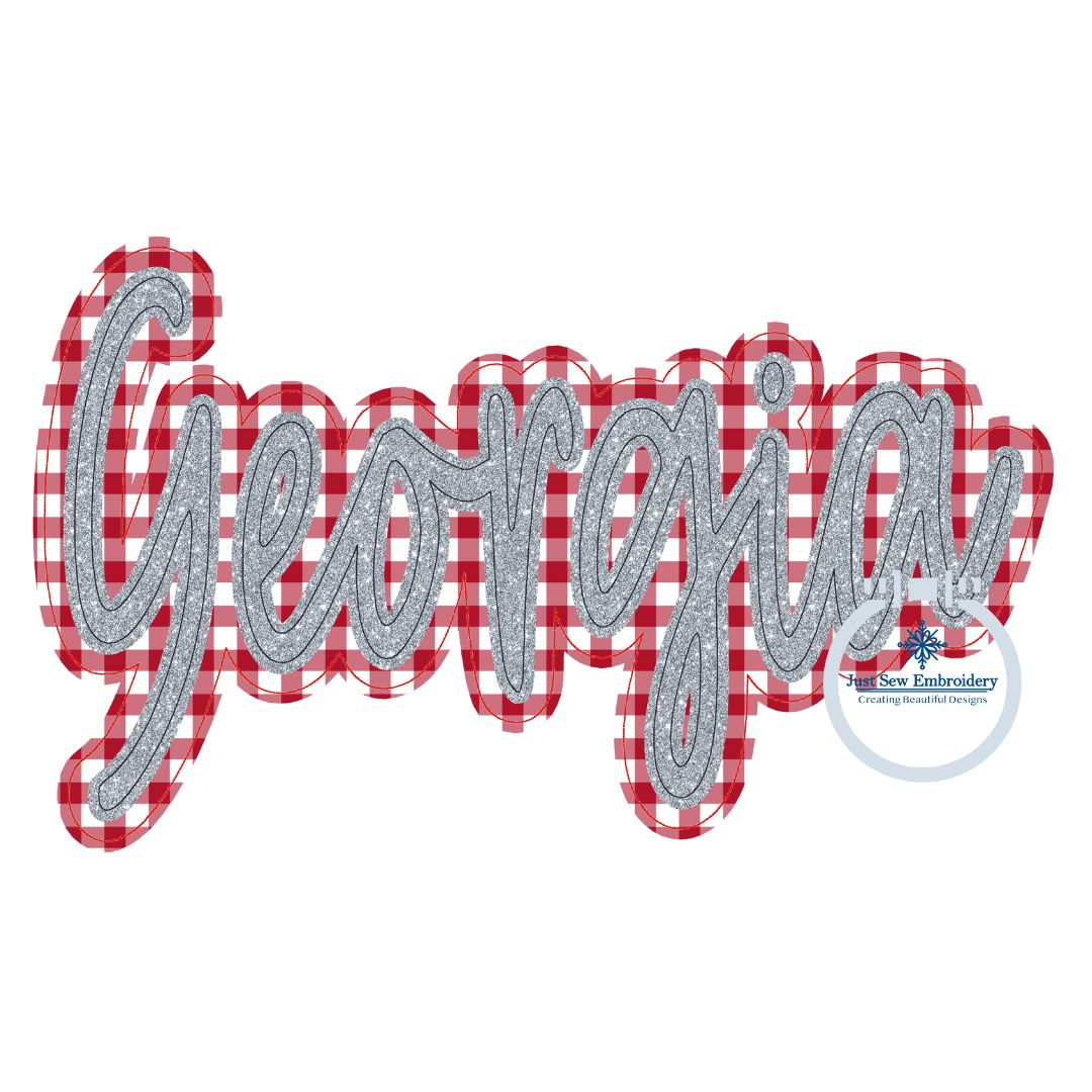 Georgia Double Raggy Script Applique Embroidery Bean Stitch Design GA Four Sizes 5x7, 8x8, 6x10, 7x12 Hoop