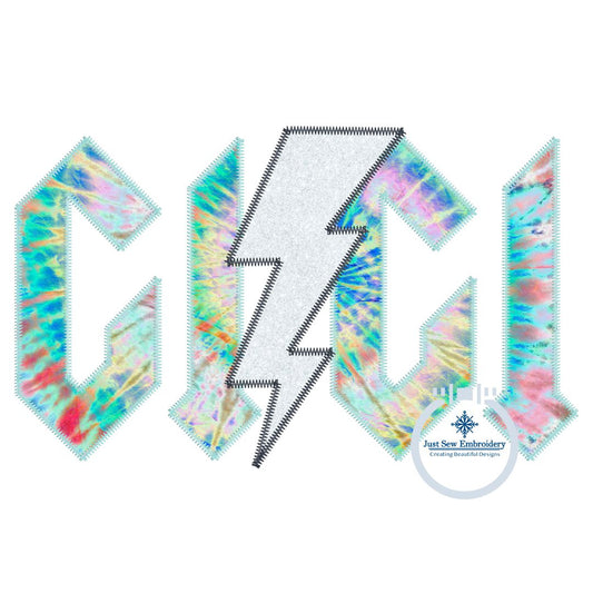 GIGI Lightning Bolt Applique Embroidery Machine Design Zigzag Stitch Edge Five Sizes 5x7, 8x8, 9x9, 6x10, 7x12 Hoop