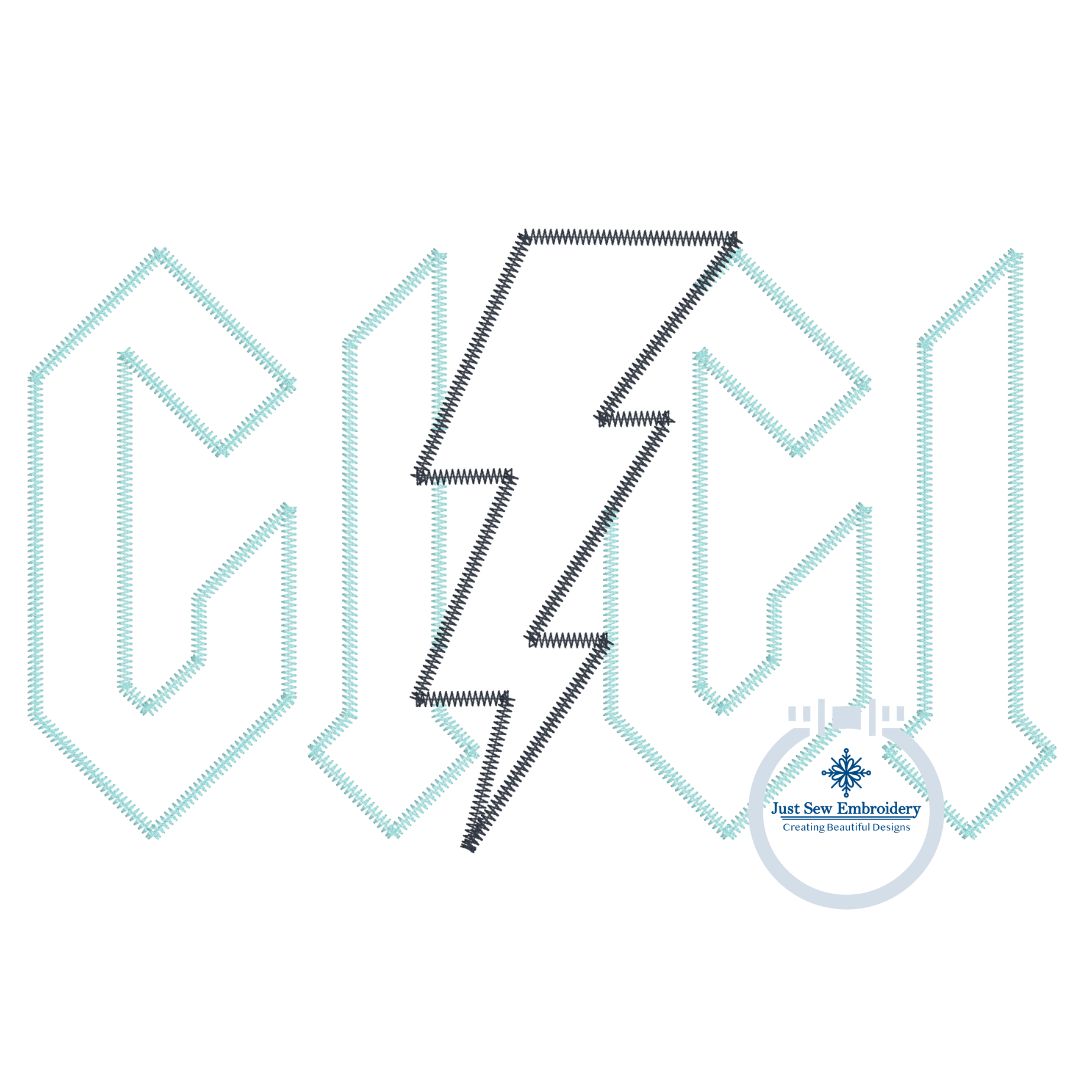 GIGI Lightning Bolt Applique Embroidery Machine Design Zigzag Stitch Edge Five Sizes 5x7, 8x8, 9x9, 6x10, 7x12 Hoop