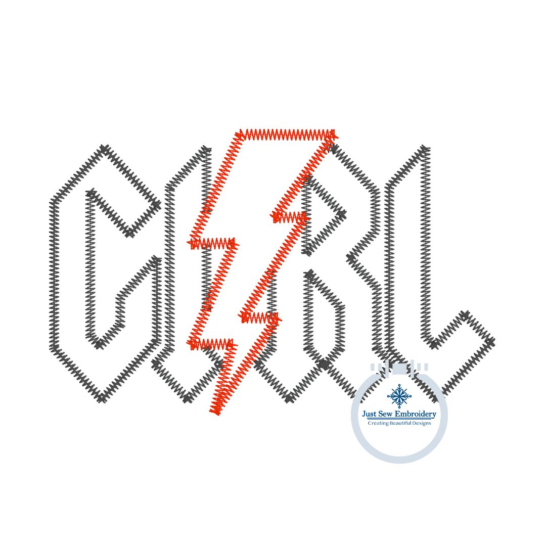 Girl Power Applique Embroidery Design Lightning Bolt Zigzag Edge Stitch Three Sizes 5x7, 6x10, and 8x12 Hoop (Copy)