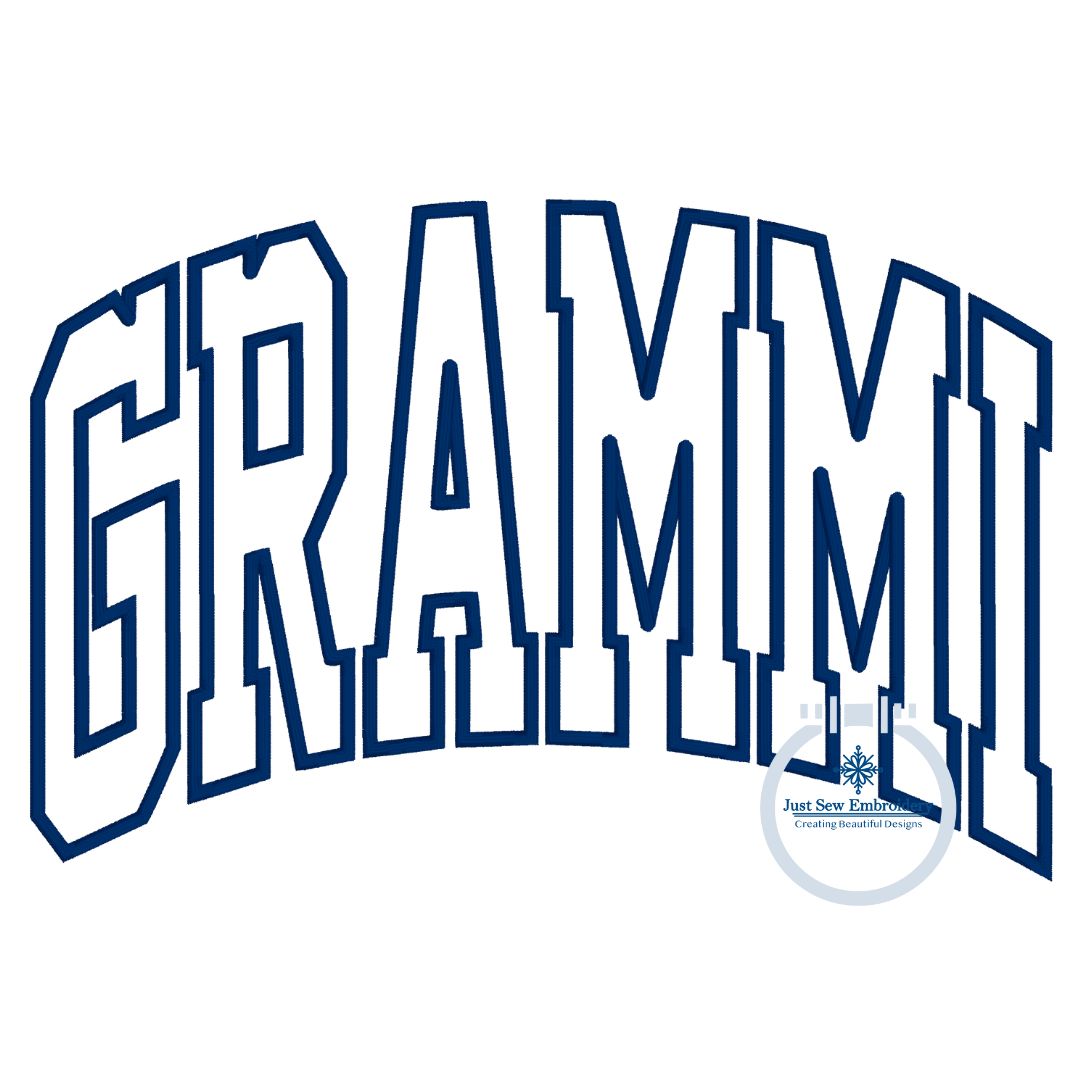 Grammi Arched Satin Applique Embroidery Design Five Sizes 5x7, 8x8, 6x10, 7x12, and 8x12 Hoop