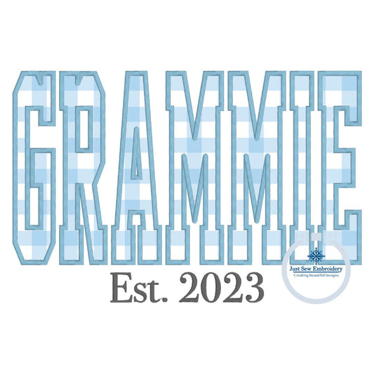 Grammie Academic Satin Applique Embroidery Design EST. Satin Stitch Five Sizes 8x8, 9x9, 6x10, 7x12, and 8x12 Hoop