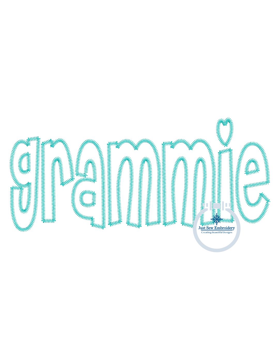 Grammie Applique Embroidery Design ZigZag Stitch Five Sizes 5x7, 8x8, 9x9, 6x10, and 7x12 Hoop