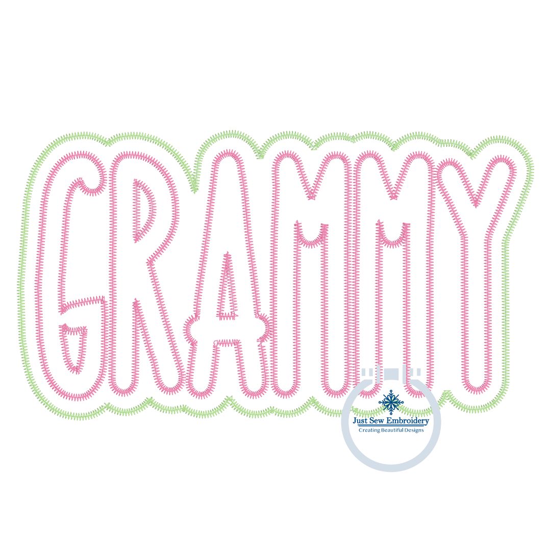 Grammy Double Zigzag Skinny Applique Embroidery Design Three Sizes 9x9, 6x10, 7x12 Hoop