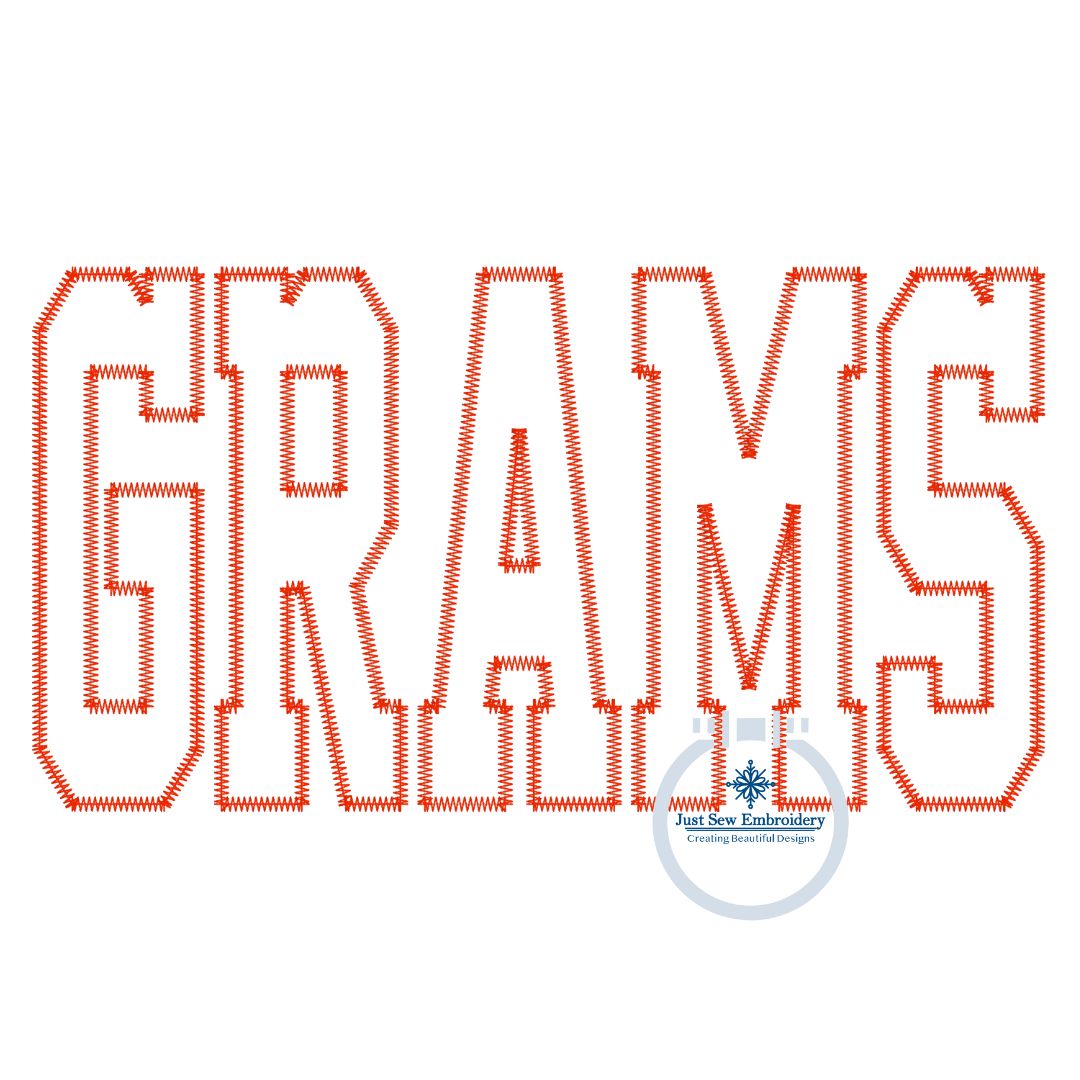 GRAMS Academic ZigZag Applique Embroidery Design Five Sizes 5x7, 8x8, 9x9, 6x10, and 7x12 Hoop