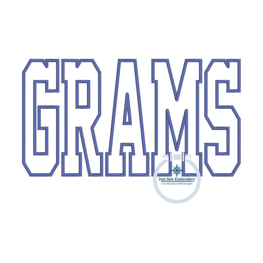 GRAMS Academic Satin Applique Embroidery Design Five Sizes 5x7, 8x8, 9x9, 6x10, and 7x12 Hoop