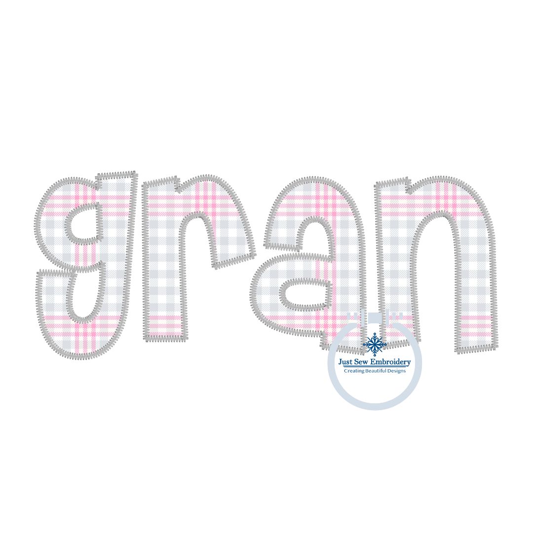 Gran Applique Embroidery Design ZigZag Stitch Edge Grandma Mother's Day Gift 8x12 Hoop