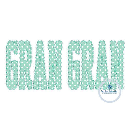 Gran Gran Academic Applique Embroidery Design Diamond Stitch Edge Five Sizes 8, 9, 10, 11, and 12 Inch