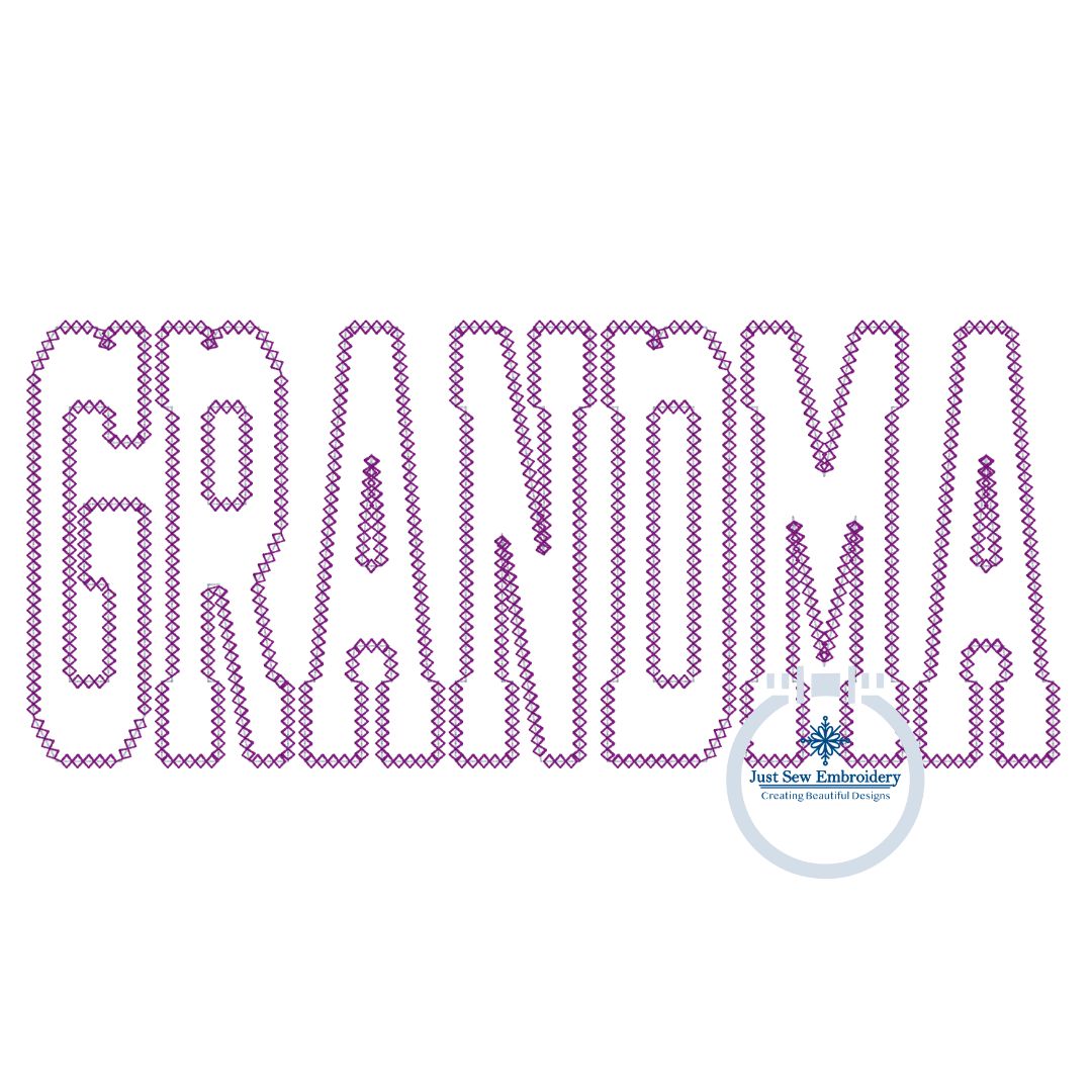 Grandma Academic Font Applique Embroidery Design Diamond Edge Stitch Mother's Day Gift Six Sizes 7, 8, 9, 10, 11, 12 inch