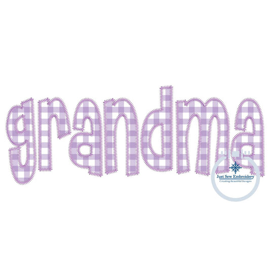 Grandma Applique Embroidery Design ZigZag Edge Stitch Grandma Mother's Day Gift One Size 8x12 Hoop