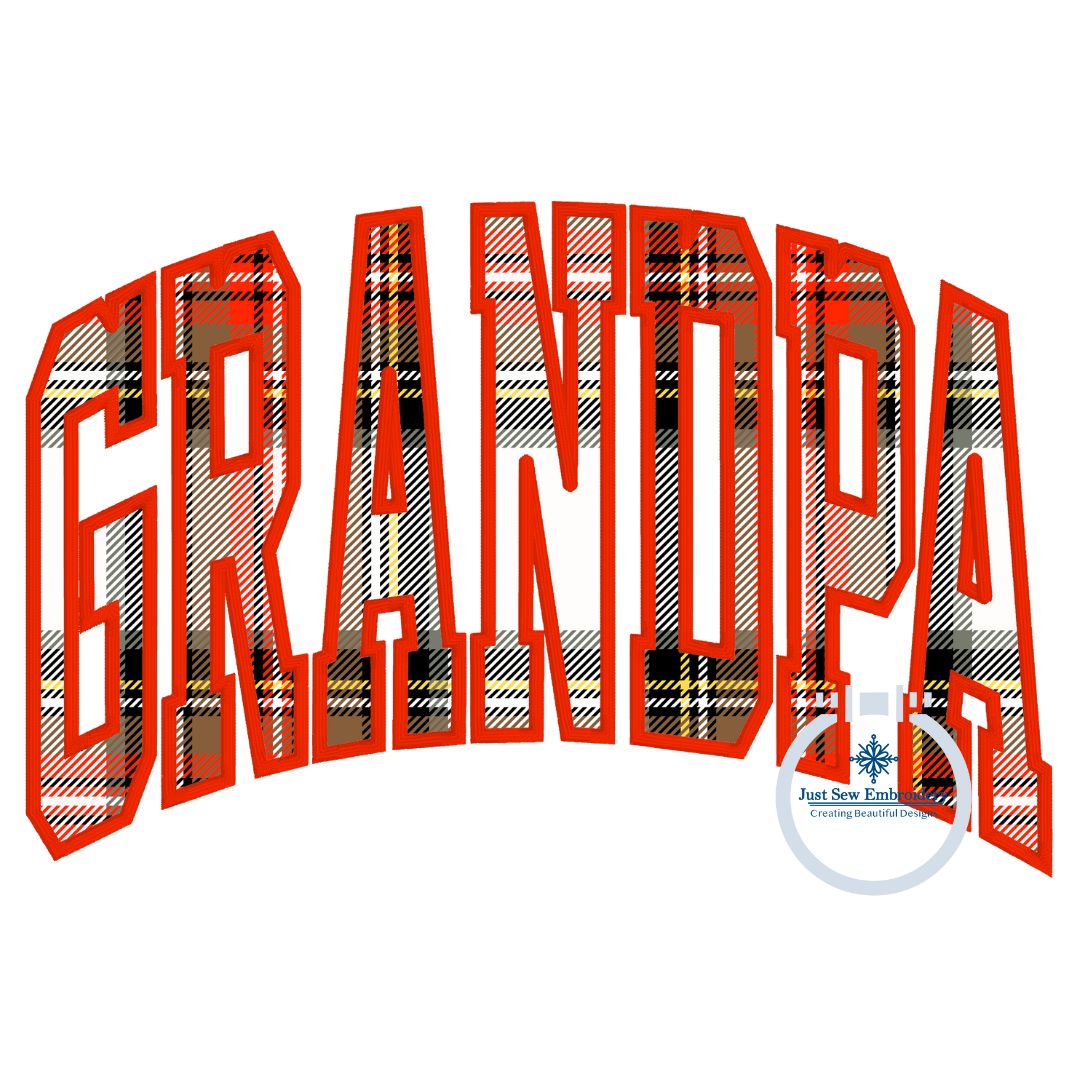 Grandpa Arched Satin Applique Embroidery Machine Design Satin Edge Stitch Three Sizes 6x10, 7x12 8x12 hoop