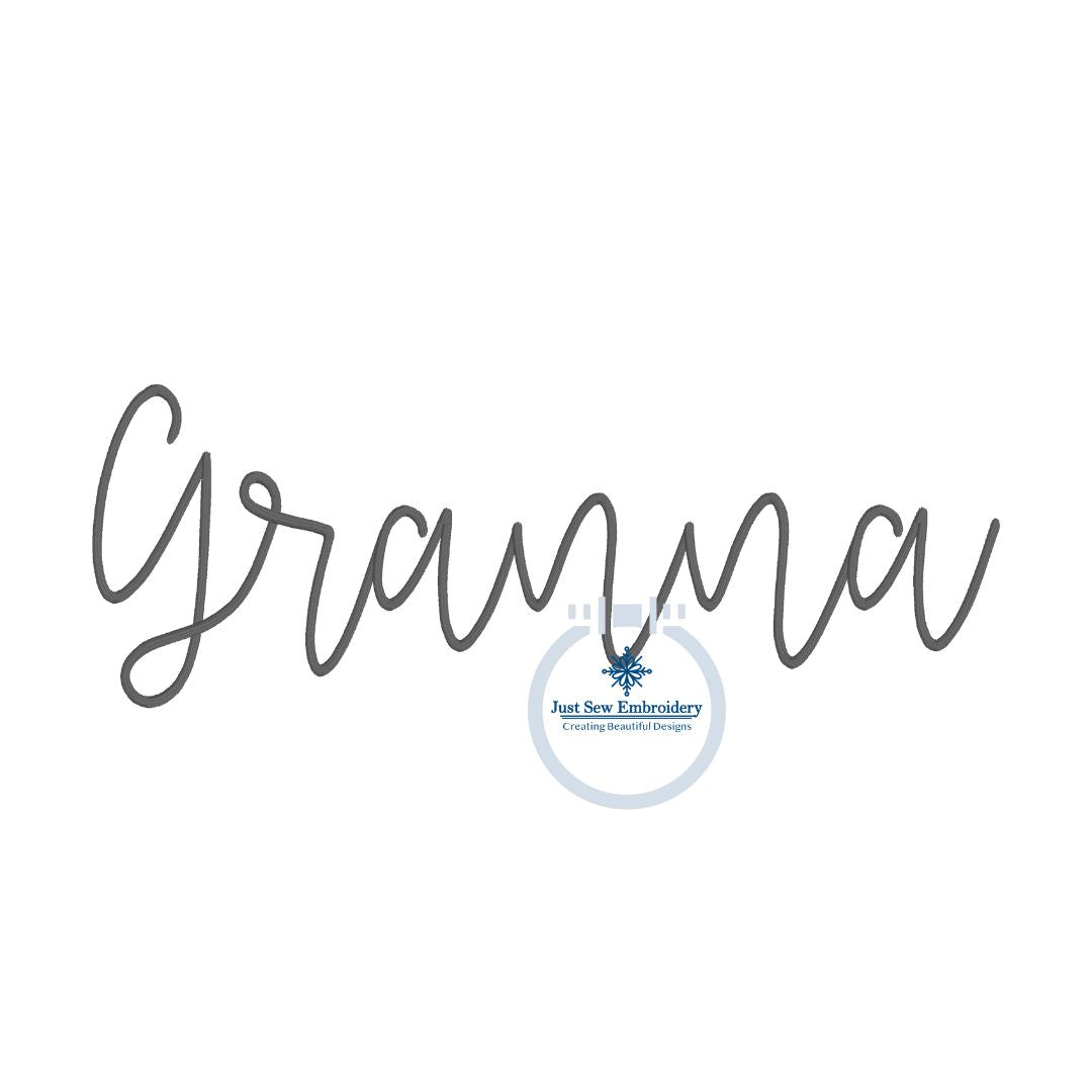 Granna Skinny Script Embroidery Design Satin Stitch Five Sizes 5x7, 8x8, 9x9, 6x10, 7x12 Hoop