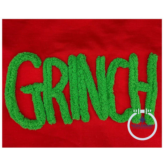 Grinch Chenille Yarn Applique Machine Embroidery Design Two Sizes 6x10 & 7x12 Hoop