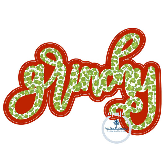 Grinchy Double Raggy Applique Embroidery Design Script Bean Stitch Edge Five Sizes: 5x7, 8x8, 6x10, 7x12, and 8x12 hoop