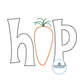 HOP Carrot Applique Machine Embroidery Design with ZigZag Finishing Stitch Five Sizes 5x7, 8x8, 6x10, 7x12, 8x12 Hoops