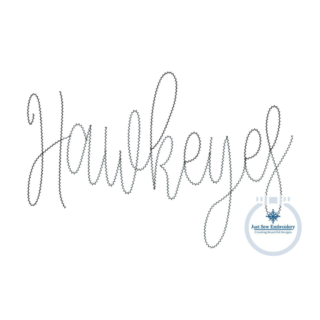 HAWKEYES Chenille Yarn Script Embroidery Design Script Six Sizes 5x7, 8x8, 9x9, 6x10, 7x12, and 8x12 Hoop