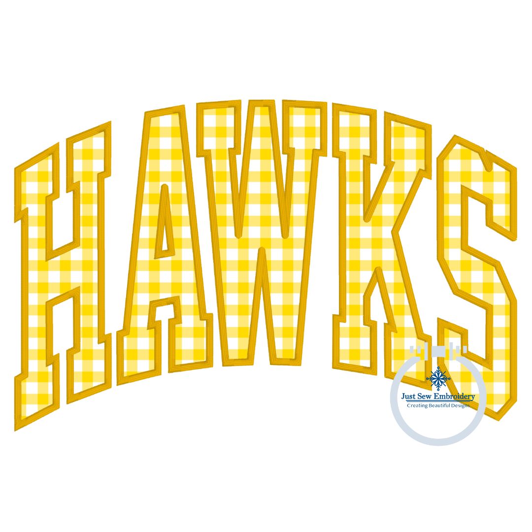 HAWKS Arched Satin Applique Embroidery Design Satin Stitch Edge Five Sizes 5x7, 8x8, 6x10, 7x12, and 8x12 Hoop