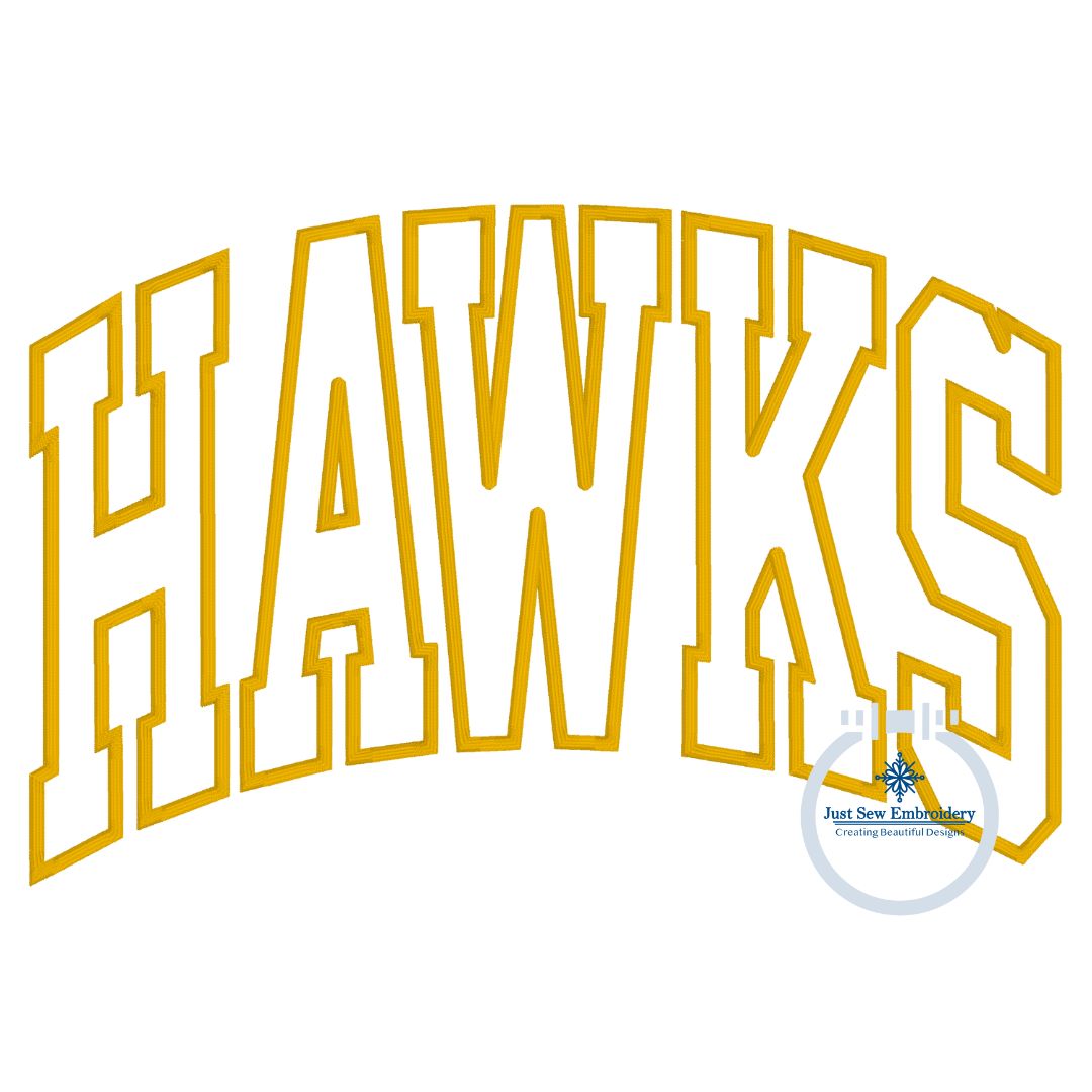 HAWKS Arched Satin Applique Embroidery Design Satin Stitch Edge Five Sizes 5x7, 8x8, 6x10, 7x12, and 8x12 Hoop