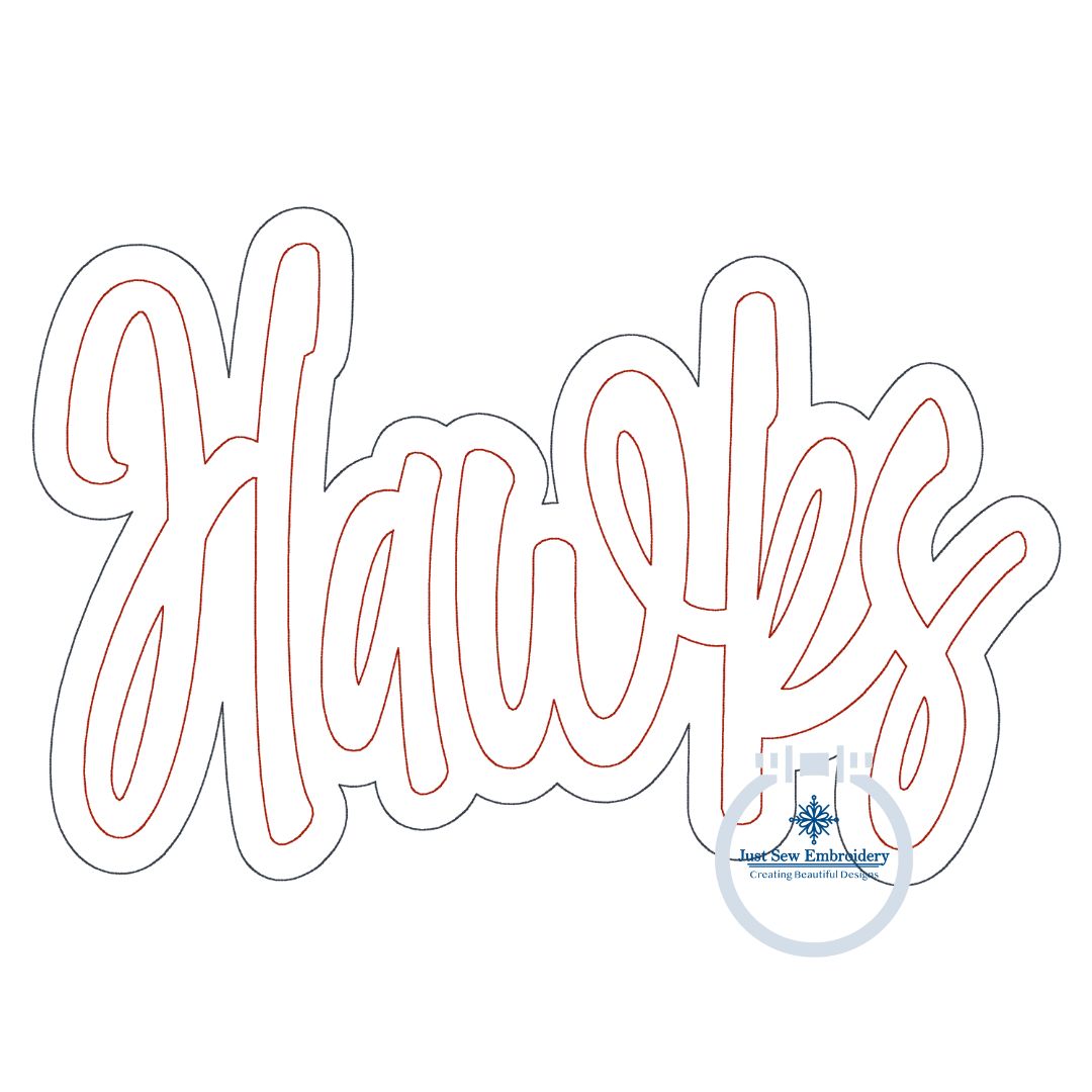 HAWKS Double Raggy Applique Embroidery Two Layer Design Bean Stitch Edge Five Sizes 5x7, 8x8, 6x10, 7x12, and 8x12 Hoop