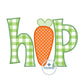 HOP Carrot Applique Machine Embroidery Design with Satin Finishing Stitch Five Sizes 5x7, 8x8, 6x10, 7x12, 8x12 Hoops