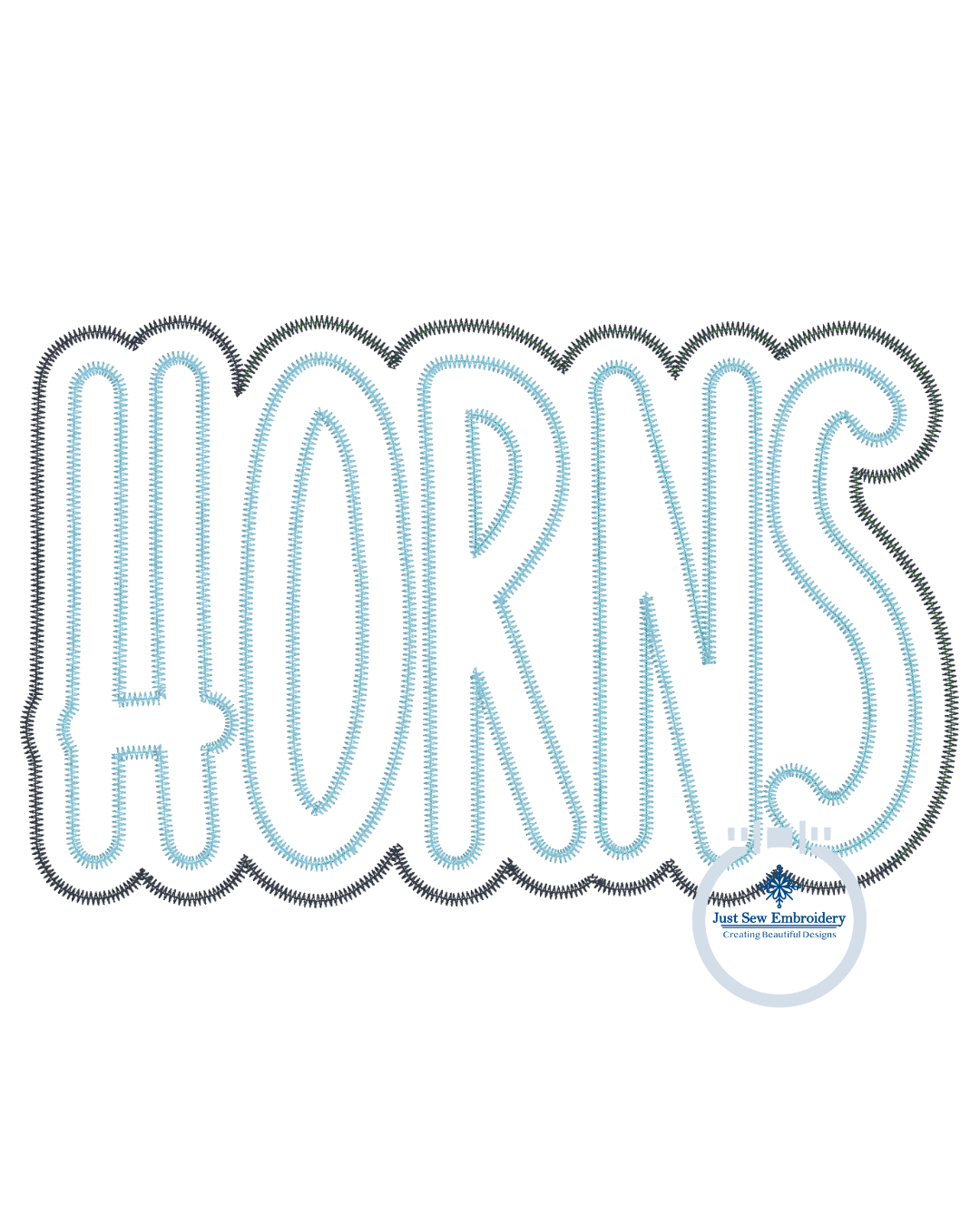 HORNS Two Layer Applique Embroidery Design Machine Embroidery Two Color ZigZag Edge Six Sizes 5x7, 8x8, 9x9, 6x10, 7x12, and 8x12 Hoop