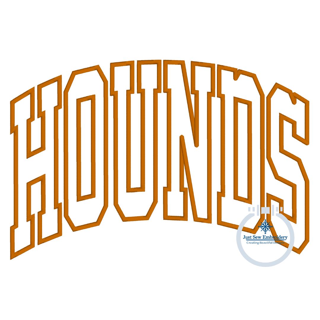 HOUNDS Arched Satin Applique Embroidery Design Machine Embroidery Five Sizes 5x7, 8x8, 6x10, 7x12, and 8x12 Hoop