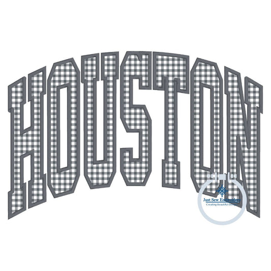 Houston Arched Satin Applique Embroidery Three Sizes 6x10, 7x12, and 8x12 Hoop