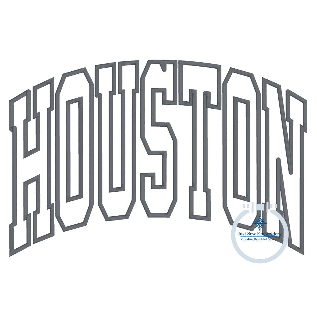 Houston Arched Satin Applique Embroidery Three Sizes 6x10, 7x12, and 8x12 Hoop