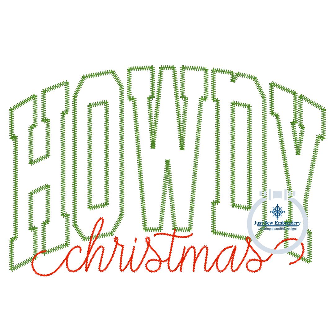 HOWDY Christmas Zigzag Applique Embroidery Arched Design Five Sizes 5x7, 8x8, 6x10, 7x12, and 8x12 Hoop