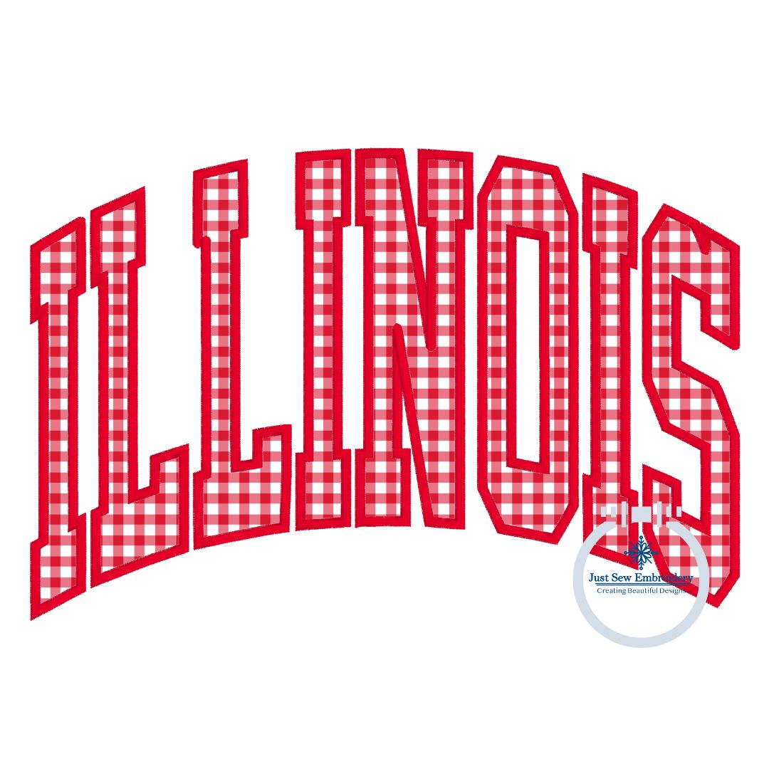 Illinois Arched Applique Embroidery Satin Stitch Four Sizes 5x7, 8x8, 6x10, 8x12 Hoop