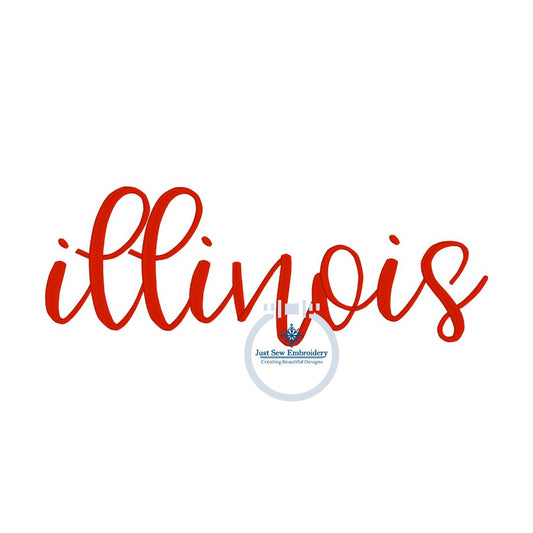 Illinois Embroidered Script Satin Stitch Full Chest Design 8x12 Hoop