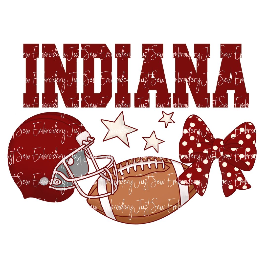 Indiana Football Helmet, Football, and Bow Print PNG Hand Drawn Digital File