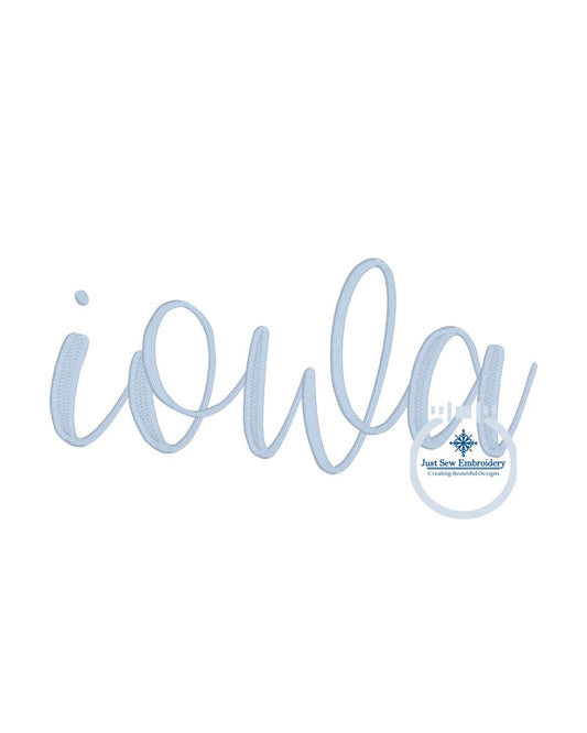 Iowa Embroidery Script Design IA 8x12 hoop Satin Stitch Full Chest