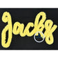 JACKS Script Chenille Yarn Applique Design Machine Embroidery Five Sizes 5x7, 8x8, 6x10, 7x12, and 8x12 Hoop