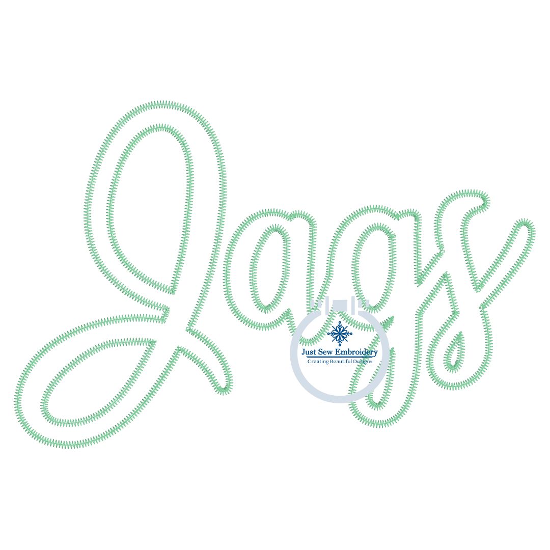 Jags Lettering JAGS Script Applique Embroidery ZigZag Edge Five Sizes 5x7, 8x8, 6x10,