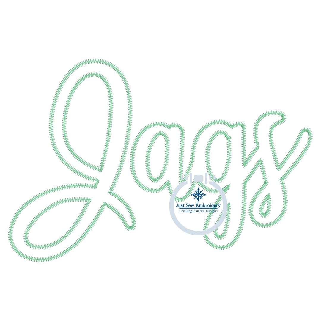 JAGS Script Applique Embroidery ZigZag Edge Five Sizes 5x7, 8x8, 6x10, 7x12, and 8x12 Hoop