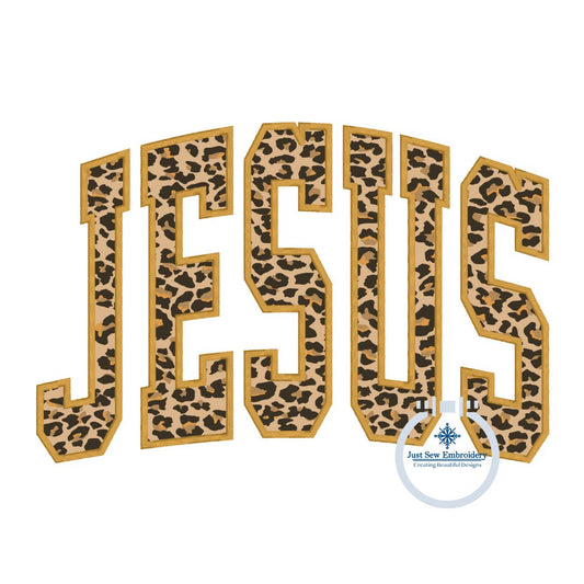 JESUS Arched Applique Satin Stitch Embroidery Design Six Sizes 5x7, 8x8, 9x9, 6x10, 7x12, and 8x12 Hoop